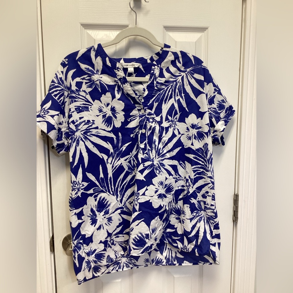 Counterparts SZ L women’s Hawaiian tropical coastal cotton v-neck Henley top